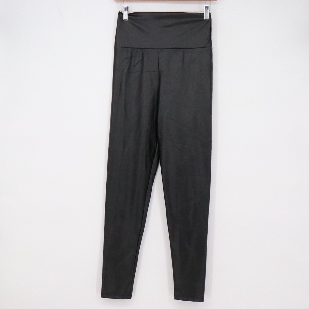 Everbellus Leggings Womens M Faux Leather Black High Waisted Stretch Excellent
